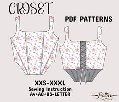 the front and back view of a crop top sewing pattern, with an attached tie