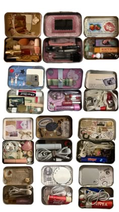 an assortment of different types of items in tins