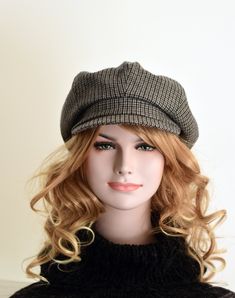 Shop elegant wool berets for women and men to complement your fall outfit and make a great Christmas gift for ladies and guys! All our hats are made by us with great care and love in our handmade fashion design studio. ■ MADE TO ORDER: up to 3-5 business days from payment date (before shipping) ■ Size chart: see photo #2 ■ Size adjustable with invisible elastic band sewn in at back ■ Made of premium quality dense wool fabric in light grey and charcoal with delicate houndstooth pattern ■ Addition Retro Brimmed Winter Beret, Winter Retro Brimmed Beret, Trendy Brimmed Beret For Fall, Trendy Visor Beret For Fall, Retro Visor Hat For Fall, Trendy Fall Beret Cap, Retro Fall Hats One Size, Retro Fall Hat One Size, Retro One Size Hats For Fall