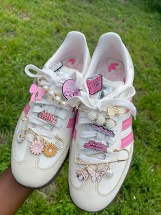 samba adidas #adidas #samba Pin Sambas, Adidas Samba Shoe Pins, Junk Sambas, Adidas Samba Charms, Custom Samba Adidas, Adidas With Pins, Adidas Samba Decorated