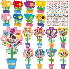 a bunch of flowers that are on top of some kind of sticker set up