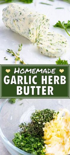 homemade garlic herb butter in a glass bowl