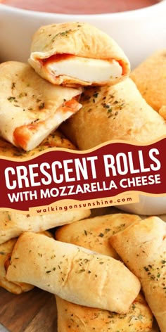 Check out this delicious snack recipe perfect to satisfy your cravings! These flaky cheese-filled crescent rolls are the perfect comfort food. Learn how to make these easy crescent rolls with Mozzarella cheese in just a few minutes! Mozzarella Sticks Crescent Rolls, Appetizers With Crescent Rolls, Best Football Appetizers, Easy Christmas Recipes Appetizers, Mozzarella Rolls, Pillsbury Crescent Recipes, Party Food Dips, Easy Crescent Rolls, Pizza Dishes