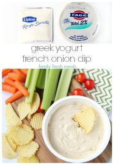 the ingredients for greek yogurt french onion dip