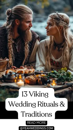 A Viking couple performing traditional wedding rituals with ancient customs and symbolic practices, capturing the rich history and culture of Viking heritage. Viking Wedding Photoshoot, Viking Code Of Honor, Slavic Wedding Traditions, Viking Wedding Clothes, Viking Winter Wedding, Viking Wedding Vows, Nordic Wedding Ideas, Commitment Ceremony Ideas