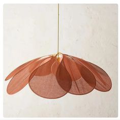 an image of a hanging light fixture that is made out of mesh and gold wire