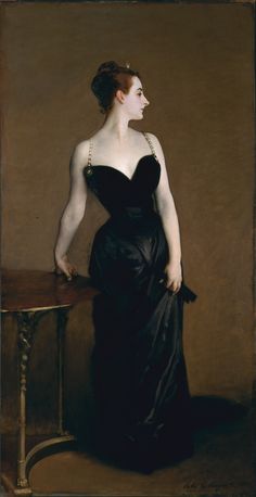 a painting of a woman in a black dress