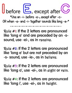 an exercise sheet with the words before e, except after c and then end - to - end