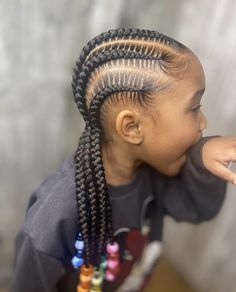 Kid Straight Back Braids, Braids On Little Black Girls, Cute Kids Hairstyles Braids, Feed In Braids Hairstyles For Kids, Cornrows Kids Girl Hairstyles, Braids Little Black Girls For Kids, Kid Stitch Braids, Cornrow Styles For Girls Black Kids, Lil Black Girls Braided Hairstyles