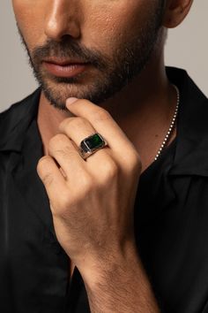 Elevate your style with this exquisite antique men's emerald signet ring, boasting a vintage design that exudes sophistication and charm. This statement ring for men is not just a fashion accessory but a unique promise ring for your boyfriend, or a heartfelt gift for your dad. Crafted with precision and attention to detail, this ring showcases a stunning emerald gemstone that symbolizes love, loyalty, and commitment. Make a lasting impression with this timeless piece that will surely become a ch Boyfriend Promise Ring, Emerald Ring For Men, Emerald Signet Ring, Antique Mens Rings, Signet Ring Vintage, Guys Aesthetic, Mens Emerald Rings, Ring For Boyfriend, Mens Ring Designs