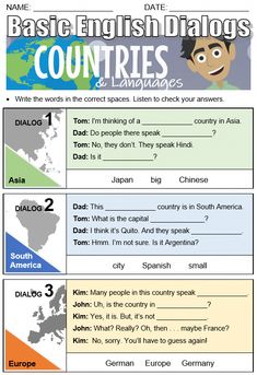 an english language worksheet with the words in different languages and pictures on it