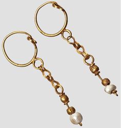 Pair of gold earrings with shell beads, Roman, 1st Century. Greek Jewelry