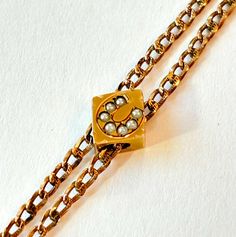 Vintage Victorian Slide Chain Necklace Antique Pearl Horseshoe Gold Filled Lorgnette Pocket Watch Muff Long Guard Chain Estate Jewelry Gift