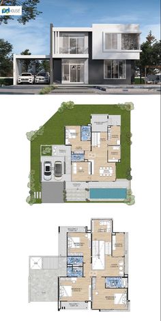 two story house plans with different levels and floor plans