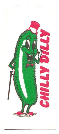 a paper bag with a cartoon pickle on it