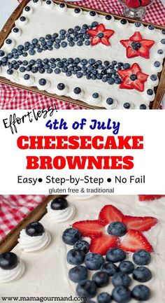 an american flag cake with blueberries and strawberries in the shape of stars on top