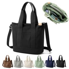 PRICES MAY VARY. 👍👍【Tote Bag with Compartment】Large capacity, multiple pockets and compartments, large and small size can be selected, a variety of colors 👍👍【Multi-Pockets】1*main compartment + 1 * water bottle pocket * 3 small compartments + 1 * external pockets, zipper closure, small canvas bag main compartment for ipad mini, large canvas bag main compartment for A4 books, 13", 14" laptop, iPad 👍👍【Comfortable Canvas Purses】made of thick and durable high-density canvas for durability and c Black Canvas Bag, Tote Bag Fabric, Tote Bag With Zipper, Handbags For School, Handmade Handbag, Mom Bags, Pocket Handbag, Canvas Purse, Bag Fabric