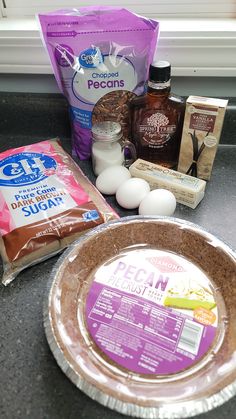 ingredients to make an easy chocolate cake sitting on a counter