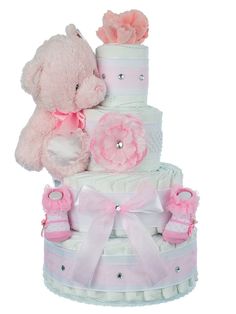 Lil' Baby Cakes All About the Bling Diaper Cake for Girls Diaper Cakes For Baby Girl, Johnson Baby Shampoo, Diaper Cake For Girl, Pink And White Cake, Unique Diaper Cakes, Girl Diaper Cake