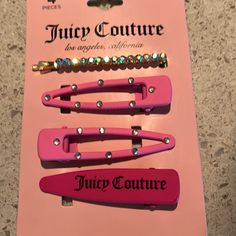 Juicy Couture Hair Accessories 4 Pieces 1 Bobby Pin And 3 Clips Brand New Cute Y2k Accessories, Early 2000s Accessories, Couture Hair Accessories, 2000s Accessories, Trashy Y2k Aesthetic, 2000s Juicy Couture, Juicy Couture Makeup, Juicy Couture Clothes, Mcbling Fashion