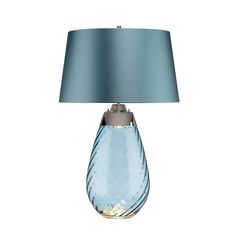 a table lamp with a blue shade on the base and a light blue shade on the top