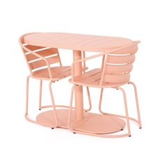 the table and chairs are pink in color