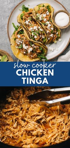 slow cooker chicken tinga recipe with text overlay