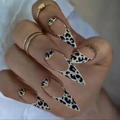 24Pcs French Fake Nail with Leopard Print Design Long Stiletto False Nails Wearabe Almond Press on Glitter Rosa, Leopard Print Nails, Nagel Tips, Print Nails, Leopard Nails, Animal Print Nails, Nail Forms, Fall Nail Colors, False Nail