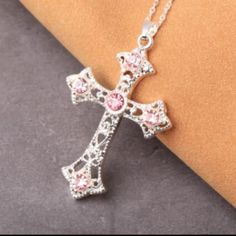 Sparkle Pink Inlaid Silver Plated Crystal Cross Pink Stones Chain Length: Approximately 18" With 3" Extender Mzyerial: Zinc Alloy Brand New Mens Jewellery, Embellished Fashion, Y2k Necklace, Neck Jewelry, Pink Cross, Pink Accessories, Neck Jewellery, Pink Collar, Rhinestone Decor