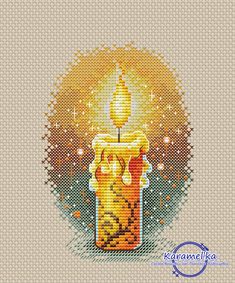 a cross stitch pattern with a lit candle