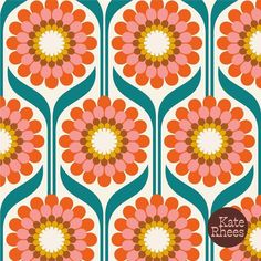 an orange and blue flower pattern with the words kate kneess written on it