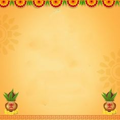 an orange background with flowers and plants on it