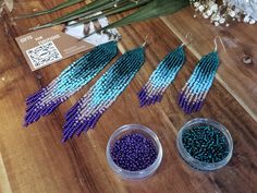 Long beaded earrings for bright outfit. Teal-violet ombre earrings with silver wires. Great choice for gifting. Available in two sizes: S and M. Size M:length is 11,5 cm, width is 2 cm. Size S: length is 8 cm, width is 1,5 cm. If you have any questions or wishes, please message me. Earrings are totally handmade.  I use high quality Chech beads and silver 925 wires. Rustic styled packaging is nice for gifting. There is enough packaging to protect earrings during shipping. If you are looking for s Violet Ombre, Bright Outfit, Violet Earrings, Long Beaded Earrings, Ombre Earrings, Tropical Theme, Earrings Drop, Earrings Long, Bead Earrings