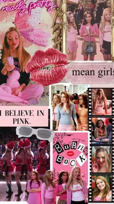 the mean girls collage is shown in pink