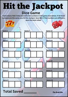 a game board with dices and numbers for the jackpot, which is on top of