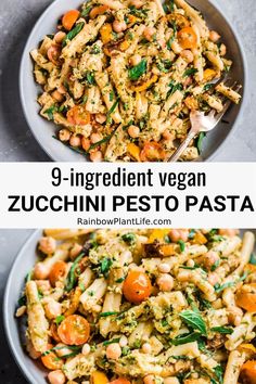 two bowls filled with pasta and vegetables