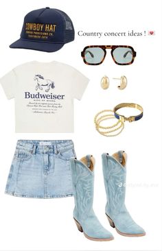 Trendy Nashville Outfits Summer, Zb Concert Outfits, Date Night Clothes For Women, Doobie Brothers Concert Outfit, Kenney Chesney Concert Outfit, Blue Cowgirl Boots Outfit, Midland Concert Outfit, Railbird Festival Outfit, Spring Nashville Outfits