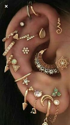 an ear with many different types of piercings on it