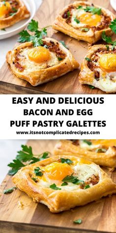 mother's day brunch bacon and egg puff pastry galettes on a cutting board