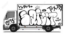 a white truck with graffiti on the side