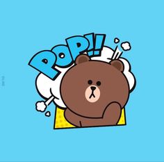 a brown teddy bear sitting on top of a yellow envelope with the word pop written above it