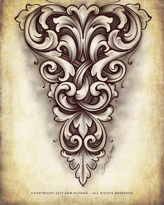 an ornate tattoo design on paper