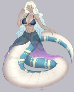 a drawing of a woman sitting on an inflatable snake with her hands behind her head