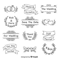 hand drawn wedding badges and ribbons