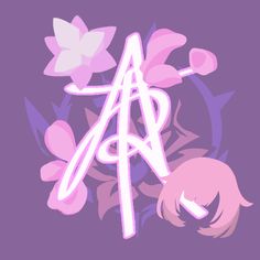 an anime character with pink hair and flowers in front of purple background that says aora