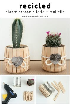 the instructions for making wooden planters are shown in three different pictures, one is made out of wood and the other is made from bamboo sticks