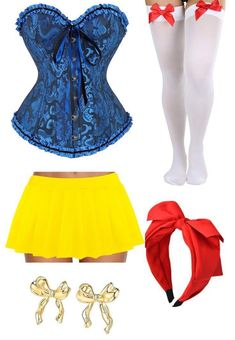 four different types of corsets and accessories including stockings, socks, headbands