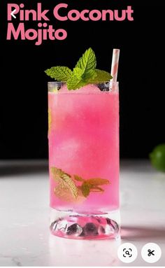 pink coconut mojito with mint garnish on the rim