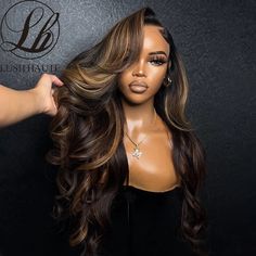 Body Wave Highlight Lace Front Wigs Synthetic Omber Blonde /Chocolate Brown  Lace Frontal Wigs Heat Wigs Brown, Color Rubio, Honey Blonde Highlights, Synthetic Lace Wigs, Wig Caps, Body Wave Wig, Headband Wigs, Lace Closure Wig, Blonde Ombre