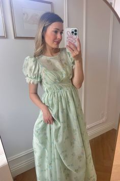 Balmy Sage Midi Dress – LLACIE Floral Sage Dress, Sage Green Bridesmaid Dresses Modest, Floral Modest Dresses, Sage Midi Dress, Whimsical Outfit, Cute Modest Dresses, Sleeves With Lace, Modest Midi Dress, Church Fits